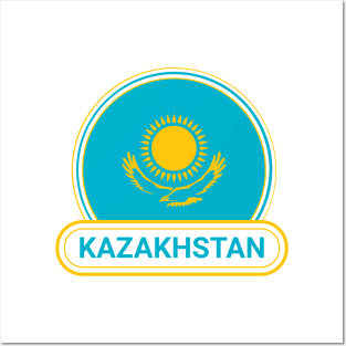 Kazakhstan Country Badge - Kazakhstan Flag Posters and Art